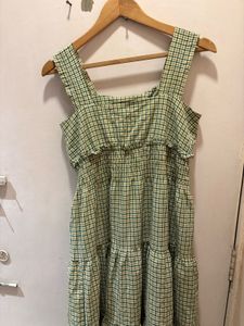 Beautiful Green Plaid Tiered Midi Dress