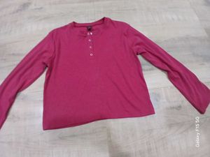 Burgundy Long Sleeve Henley Shirt