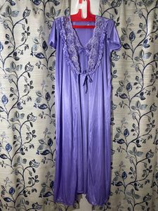 Purple Satin Nighty With Gown