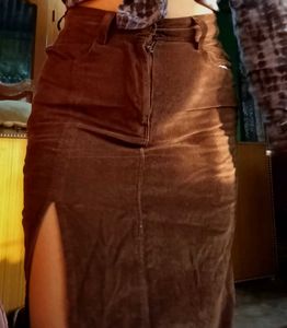 Brown Corduroy Midi Skirt