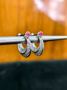 Ruby and Diamond Hoop Earrings 925 Sterling Silver