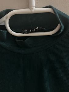 Green Ribbed Mock Neck Top