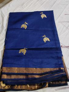 Elegant Blue & Gold Embroidered Saree