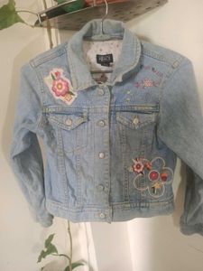 Girls' Denim Jacket with Floral Appliques