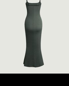 Square Neck Solid Midi Dress in Olive Green