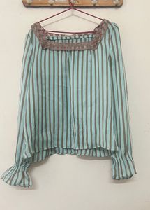 Striped Top with Lace Trim