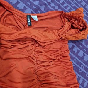 Ruched Orangish Red Mini Dress