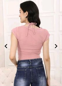 Pink Lace-Up Crop Top