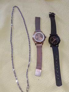 chain and Balck watch, golden colour watch