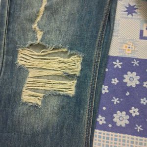Blue Denim Distressed Jeans Bootcut