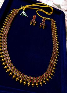 Alluring Antique Oval Ruby Stone Long Necklace Set