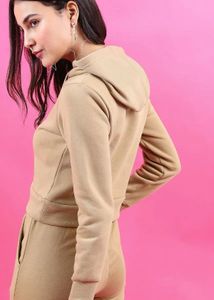 Beige Cropped Hoodie