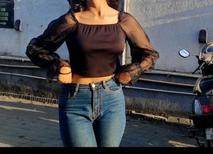 Sheer Sleeve Crop Top