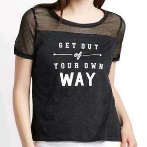 Typography Print Top With Mesh Detail