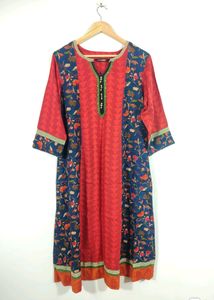 Colorways Red &amp; Blue Printed Kurta (Women&#39;