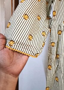 JANASYA Beige And Yellow With Crochet Detld Kurta