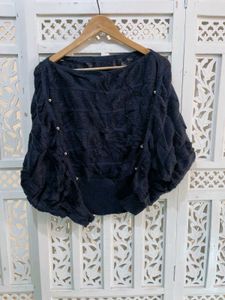 Stylish Navy Blue Sweater With Button Details (A)