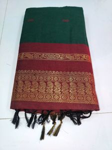 Kalyani Cotton Saree Green With Maroon Colour Beautiful Combination