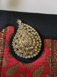 Ethnic J Blues Hand Bag With Diamond Broach
