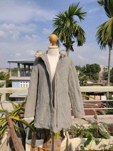 Gray Winter Coat with Faux Fur Hood