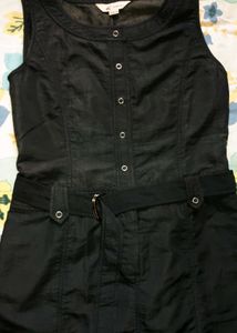 Classic belted button up Black dress