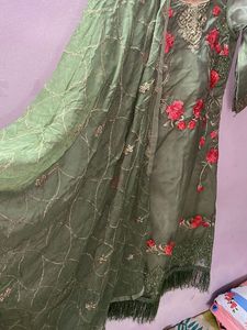 Green Embroidered Organza Kurta Set