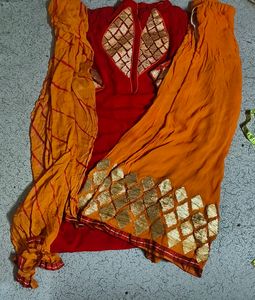 Georgette Red And Orange Plazo Suit