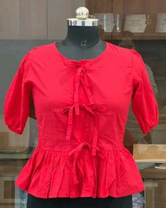 Red Peplum Tie-Front Top