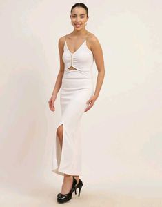 Bold Chain Detail Straps Cut-Out Midi Split Dress