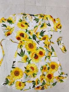 Sunflower Print Wrap Dress