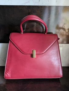 Red/Maroon Leather Handbag With Sling Belt 👜😍❤️