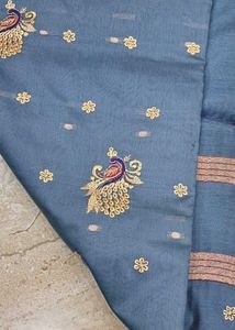 Elegant gray Embroidered Saree