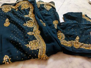 Party Wear Dark Green Saree With Blouse