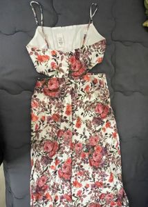 Printed Satin Poplin Side Cut-Out Dress