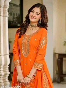 Orange Embroidered Kurta Set with dupatta