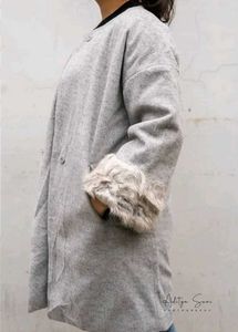 Gray Coat with Luxe Fur Cuffs - Brand New
