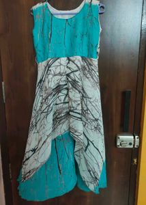 Teal &amp; White Asymmetrical Dress