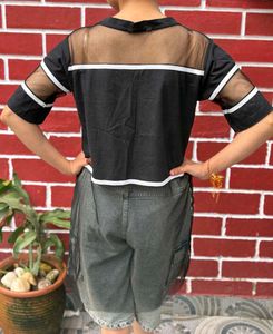 Black Graphic Mesh Top