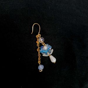 Beautiful Handmade Beaded Floral Earrings - Blue