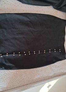 Black Pencil Skirt with Pearl Detail