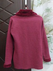 Burgundy Coat with Faux Fur Collar