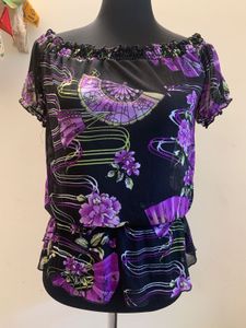 Y2k Purple Floral Off-Shoulder Top