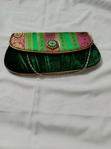 New Brand Banarsi And Velvet Touch Hand Clutch