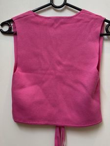 Pink Tie Front Crop Top