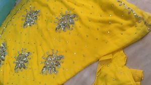✨chiffon Bright Yellow Partywear Saree Blouse ✨💕