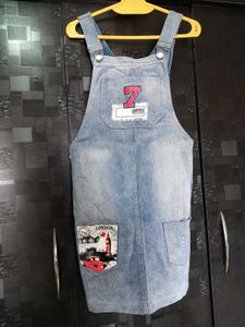 Denim Overall Dress with London Patch