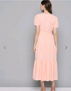 Peach Wrap Midi Dress