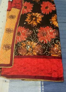 Black Floral Print Saree