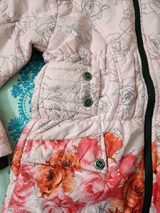 Floral Print Puffer Jacket With Detachable Cap