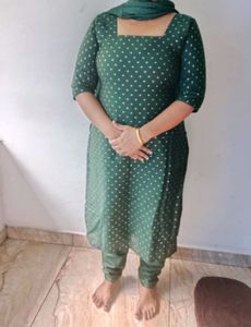 Green Churidhar Set With Long Dupatta